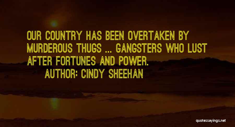 Cindy Sheehan Quotes: Our Country Has Been Overtaken By Murderous Thugs ... Gangsters Who Lust After Fortunes And Power.