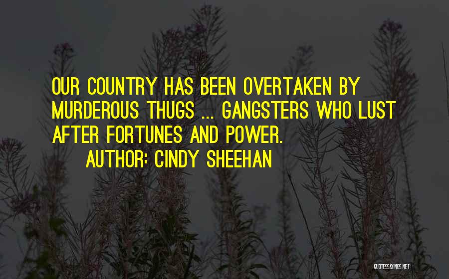 Cindy Sheehan Quotes: Our Country Has Been Overtaken By Murderous Thugs ... Gangsters Who Lust After Fortunes And Power.