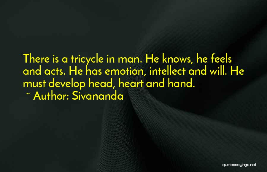 Sivananda Quotes: There Is A Tricycle In Man. He Knows, He Feels And Acts. He Has Emotion, Intellect And Will. He Must