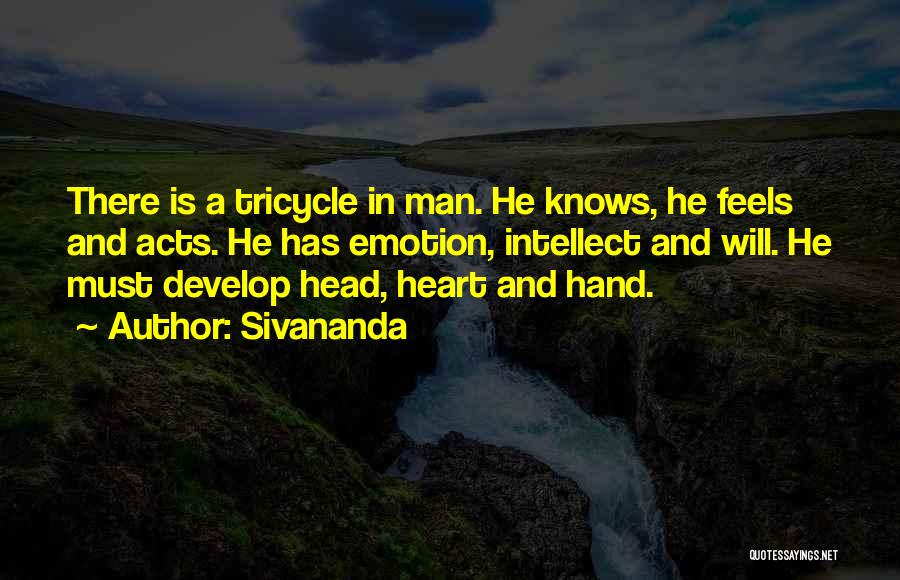 Sivananda Quotes: There Is A Tricycle In Man. He Knows, He Feels And Acts. He Has Emotion, Intellect And Will. He Must