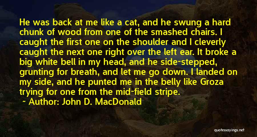 John D. MacDonald Quotes: He Was Back At Me Like A Cat, And He Swung A Hard Chunk Of Wood From One Of The