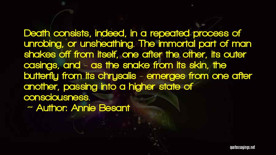 Annie Besant Quotes: Death Consists, Indeed, In A Repeated Process Of Unrobing, Or Unsheathing. The Immortal Part Of Man Shakes Off From Itself,