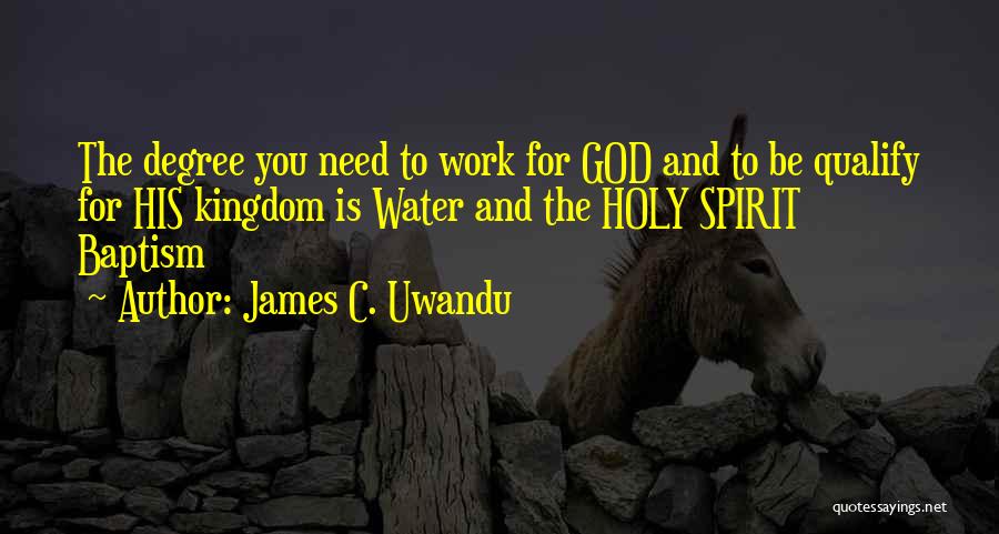James C. Uwandu Quotes: The Degree You Need To Work For God And To Be Qualify For His Kingdom Is Water And The Holy
