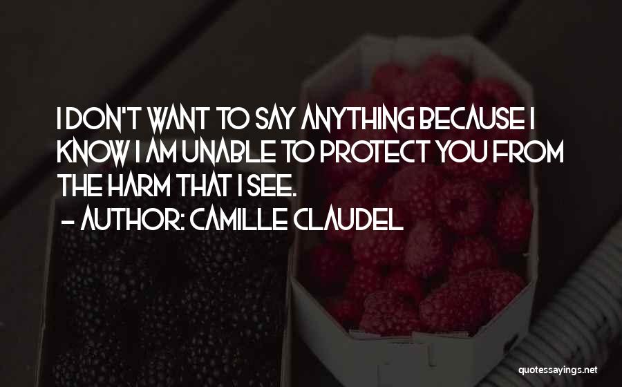 Camille Claudel Quotes: I Don't Want To Say Anything Because I Know I Am Unable To Protect You From The Harm That I