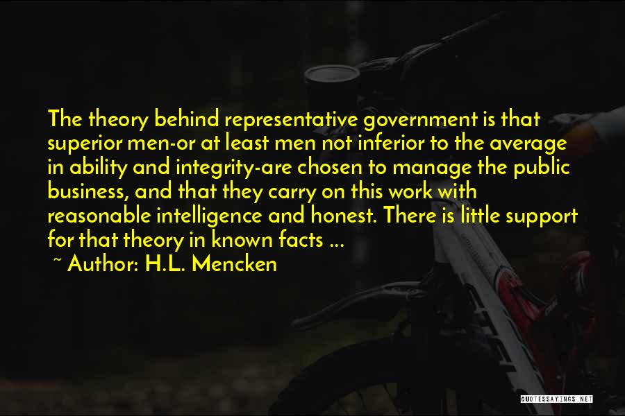 H.L. Mencken Quotes: The Theory Behind Representative Government Is That Superior Men-or At Least Men Not Inferior To The Average In Ability And