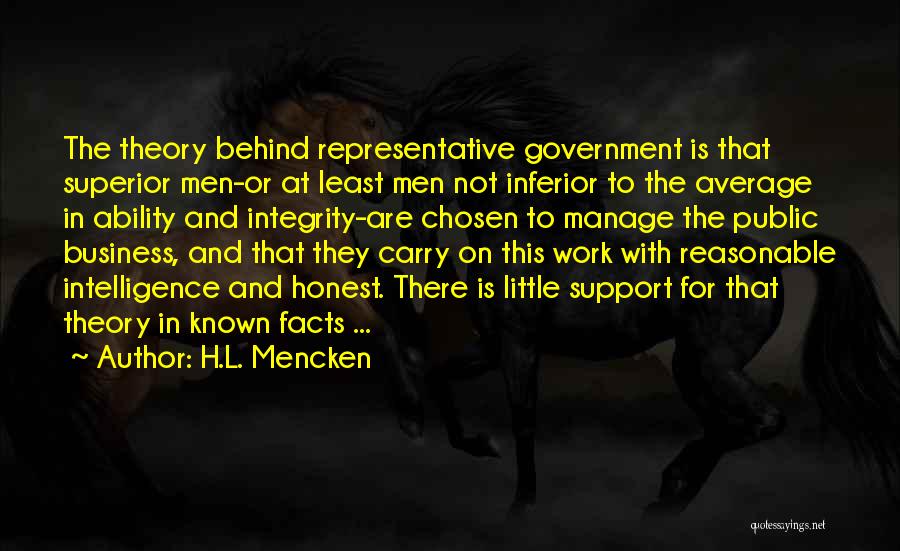 H.L. Mencken Quotes: The Theory Behind Representative Government Is That Superior Men-or At Least Men Not Inferior To The Average In Ability And