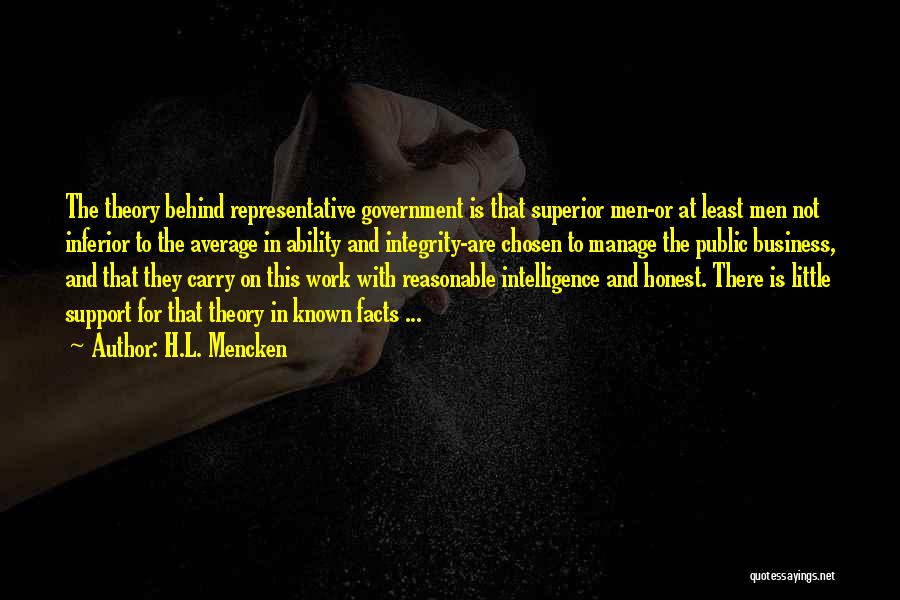 H.L. Mencken Quotes: The Theory Behind Representative Government Is That Superior Men-or At Least Men Not Inferior To The Average In Ability And