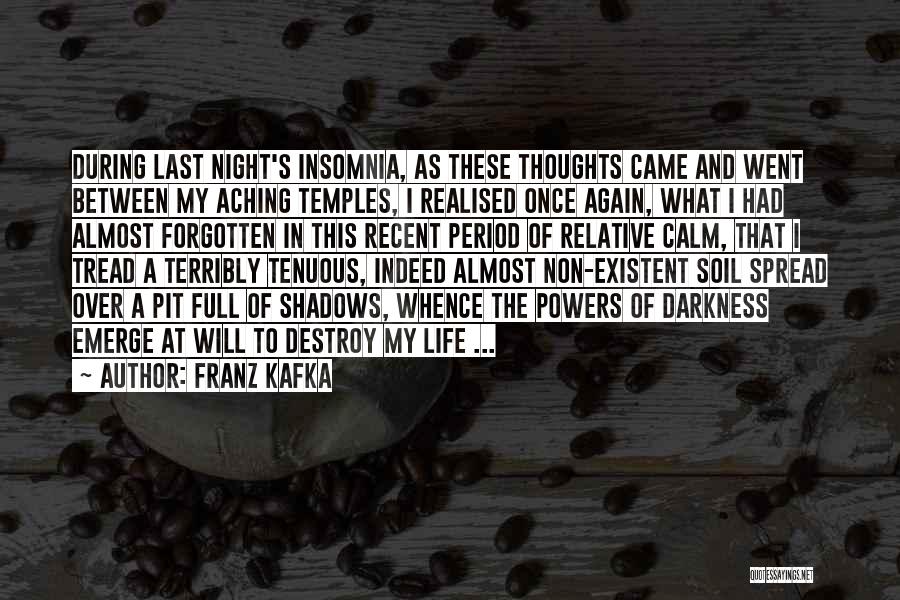 Franz Kafka Quotes: During Last Night's Insomnia, As These Thoughts Came And Went Between My Aching Temples, I Realised Once Again, What I