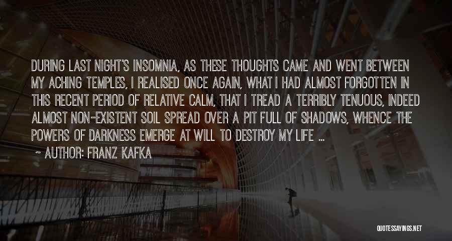 Franz Kafka Quotes: During Last Night's Insomnia, As These Thoughts Came And Went Between My Aching Temples, I Realised Once Again, What I