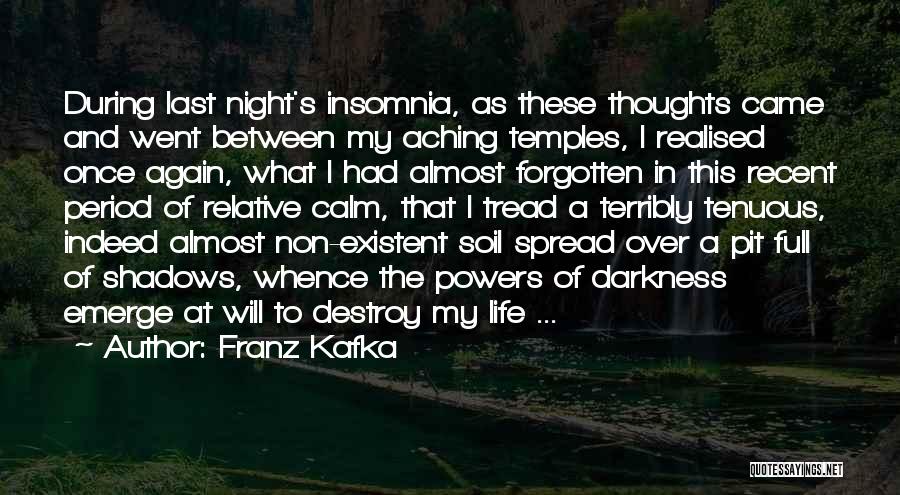 Franz Kafka Quotes: During Last Night's Insomnia, As These Thoughts Came And Went Between My Aching Temples, I Realised Once Again, What I