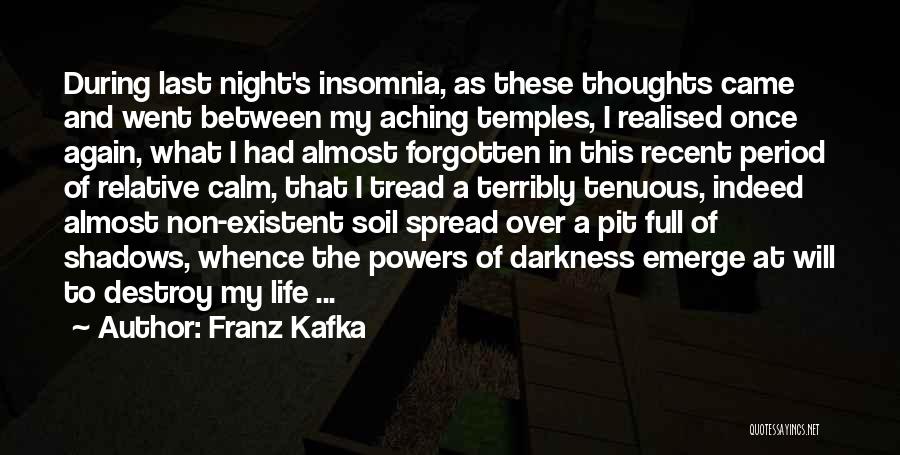 Franz Kafka Quotes: During Last Night's Insomnia, As These Thoughts Came And Went Between My Aching Temples, I Realised Once Again, What I