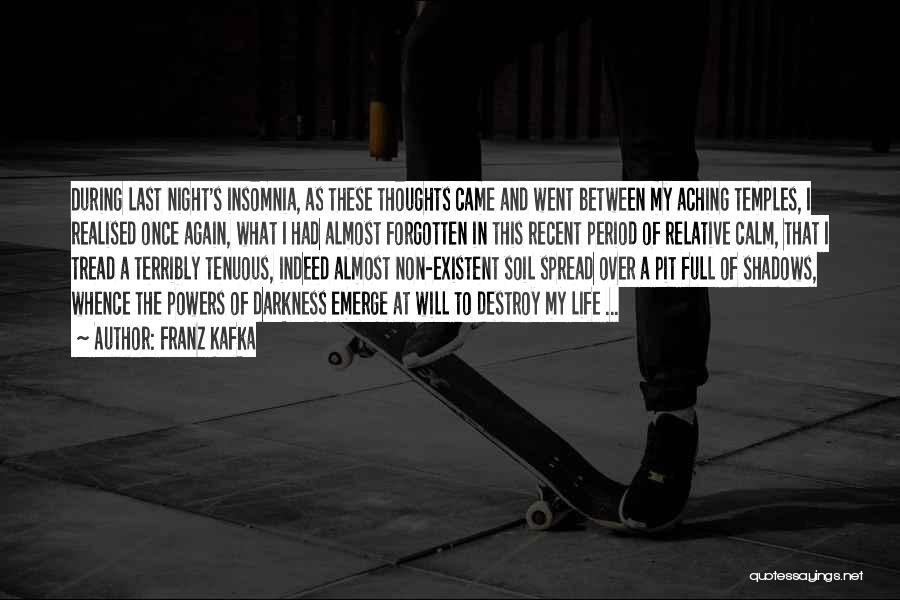 Franz Kafka Quotes: During Last Night's Insomnia, As These Thoughts Came And Went Between My Aching Temples, I Realised Once Again, What I