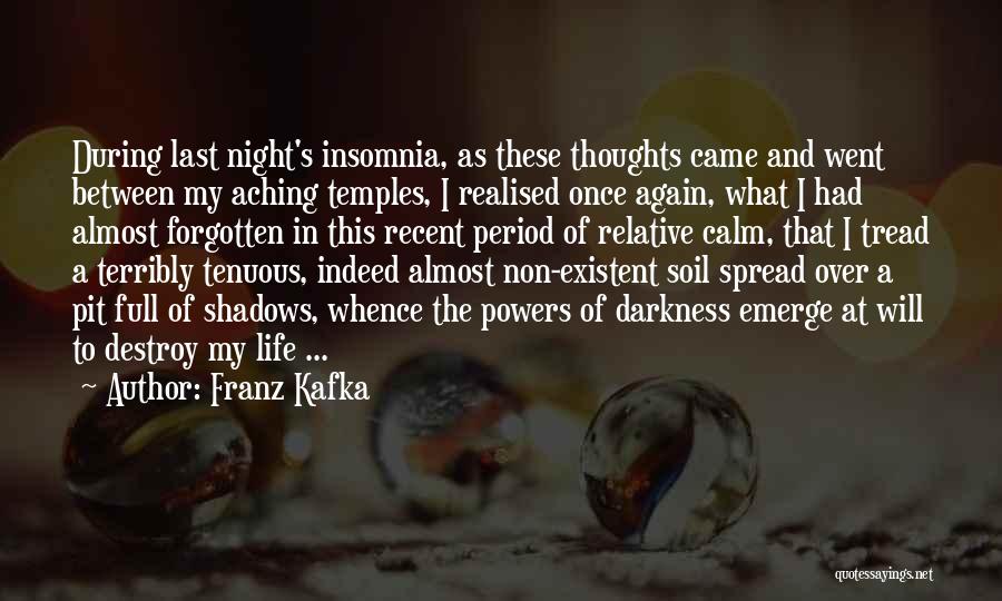 Franz Kafka Quotes: During Last Night's Insomnia, As These Thoughts Came And Went Between My Aching Temples, I Realised Once Again, What I