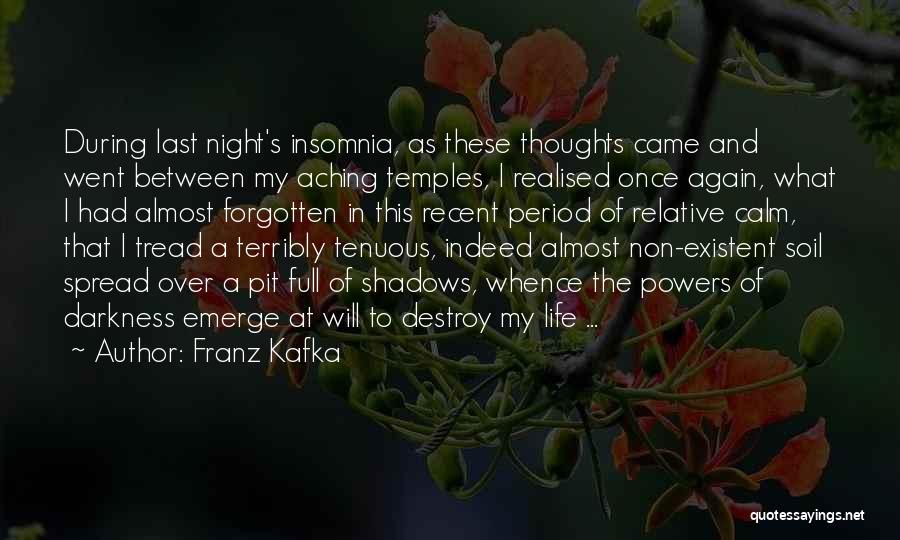 Franz Kafka Quotes: During Last Night's Insomnia, As These Thoughts Came And Went Between My Aching Temples, I Realised Once Again, What I