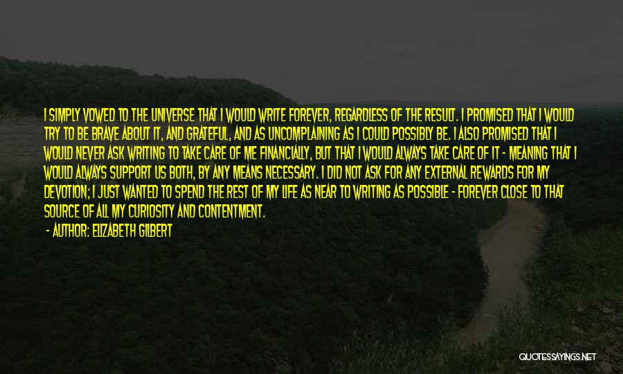 Elizabeth Gilbert Quotes: I Simply Vowed To The Universe That I Would Write Forever, Regardless Of The Result. I Promised That I Would