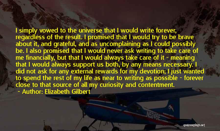 Elizabeth Gilbert Quotes: I Simply Vowed To The Universe That I Would Write Forever, Regardless Of The Result. I Promised That I Would