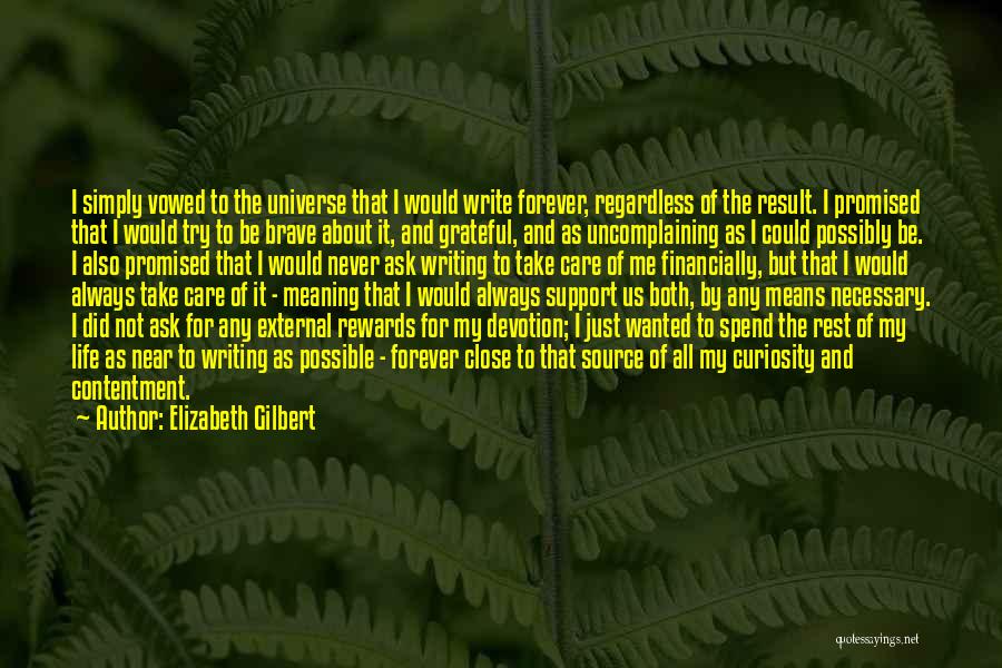 Elizabeth Gilbert Quotes: I Simply Vowed To The Universe That I Would Write Forever, Regardless Of The Result. I Promised That I Would