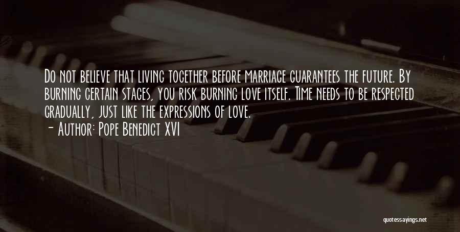 Pope Benedict XVI Quotes: Do Not Believe That Living Together Before Marriage Guarantees The Future. By Burning Certain Stages, You Risk Burning Love Itself.