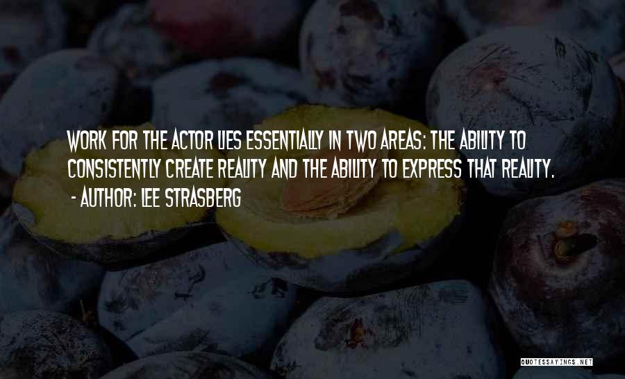 Lee Strasberg Quotes: Work For The Actor Lies Essentially In Two Areas: The Ability To Consistently Create Reality And The Ability To Express