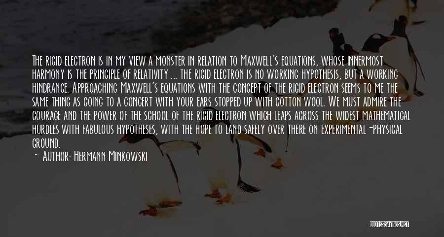 Hermann Minkowski Quotes: The Rigid Electron Is In My View A Monster In Relation To Maxwell's Equations, Whose Innermost Harmony Is The Principle