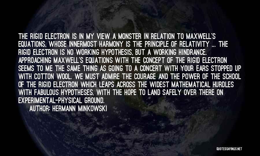 Hermann Minkowski Quotes: The Rigid Electron Is In My View A Monster In Relation To Maxwell's Equations, Whose Innermost Harmony Is The Principle