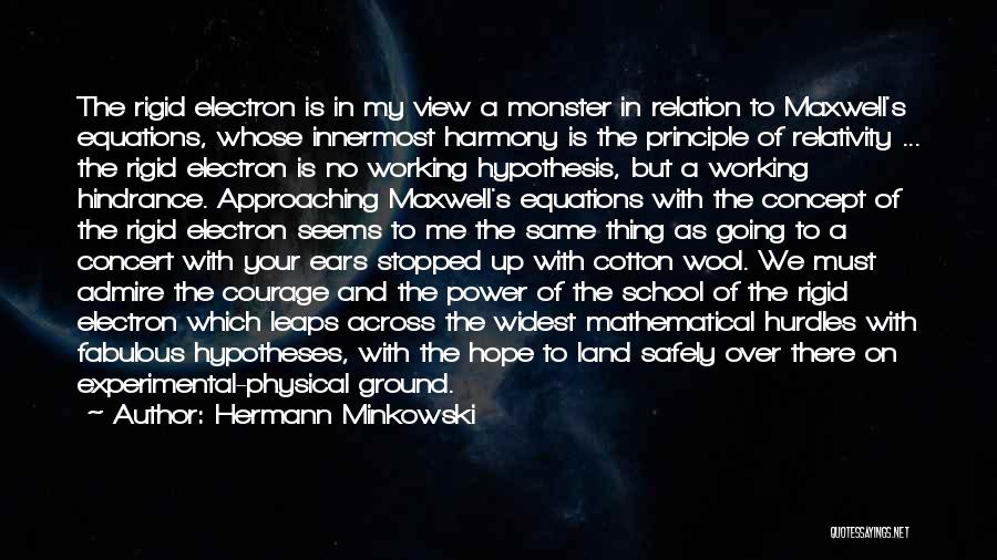 Hermann Minkowski Quotes: The Rigid Electron Is In My View A Monster In Relation To Maxwell's Equations, Whose Innermost Harmony Is The Principle