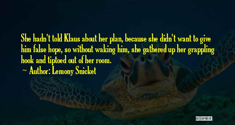 Lemony Snicket Quotes: She Hadn't Told Klaus About Her Plan, Because She Didn't Want To Give Him False Hope, So Without Waking Him,