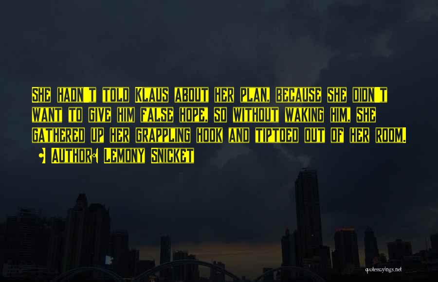 Lemony Snicket Quotes: She Hadn't Told Klaus About Her Plan, Because She Didn't Want To Give Him False Hope, So Without Waking Him,