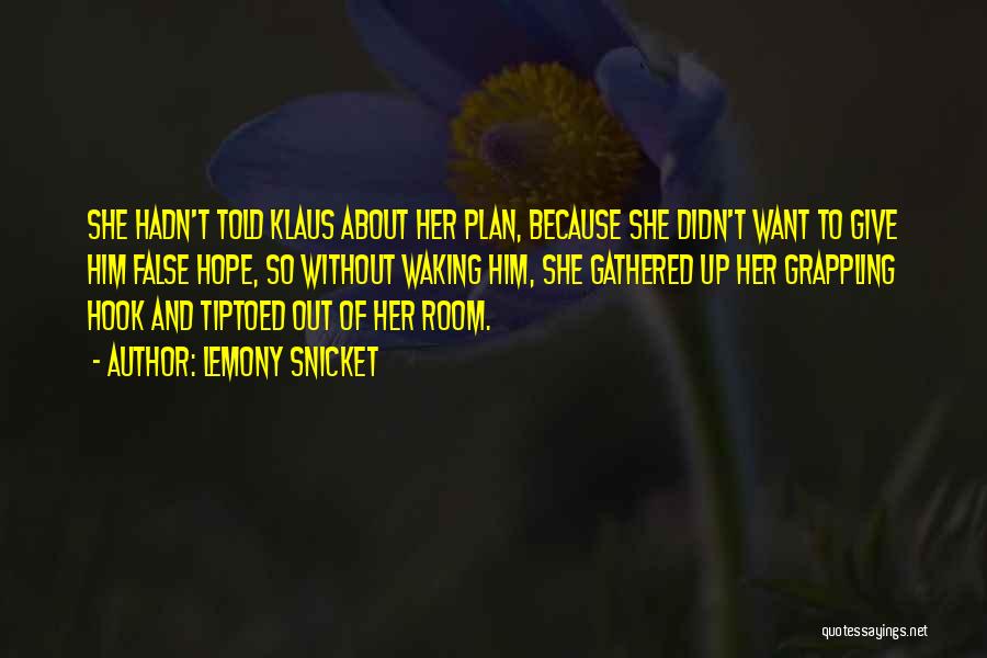 Lemony Snicket Quotes: She Hadn't Told Klaus About Her Plan, Because She Didn't Want To Give Him False Hope, So Without Waking Him,