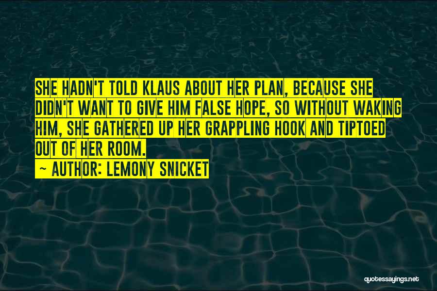 Lemony Snicket Quotes: She Hadn't Told Klaus About Her Plan, Because She Didn't Want To Give Him False Hope, So Without Waking Him,