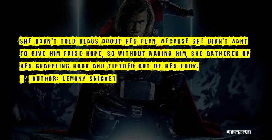 Lemony Snicket Quotes: She Hadn't Told Klaus About Her Plan, Because She Didn't Want To Give Him False Hope, So Without Waking Him,