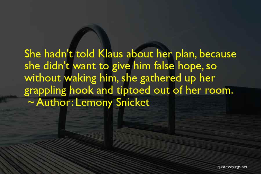 Lemony Snicket Quotes: She Hadn't Told Klaus About Her Plan, Because She Didn't Want To Give Him False Hope, So Without Waking Him,