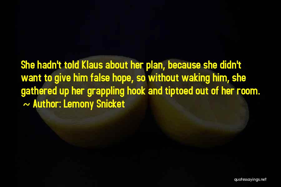 Lemony Snicket Quotes: She Hadn't Told Klaus About Her Plan, Because She Didn't Want To Give Him False Hope, So Without Waking Him,