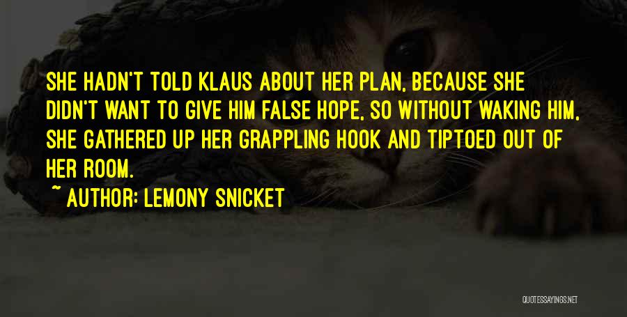 Lemony Snicket Quotes: She Hadn't Told Klaus About Her Plan, Because She Didn't Want To Give Him False Hope, So Without Waking Him,