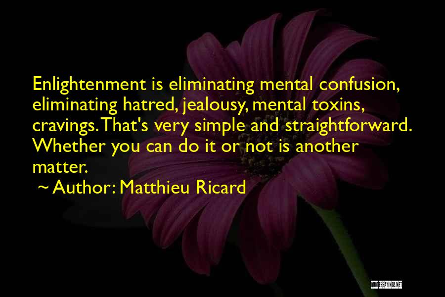 Matthieu Ricard Quotes: Enlightenment Is Eliminating Mental Confusion, Eliminating Hatred, Jealousy, Mental Toxins, Cravings. That's Very Simple And Straightforward. Whether You Can Do