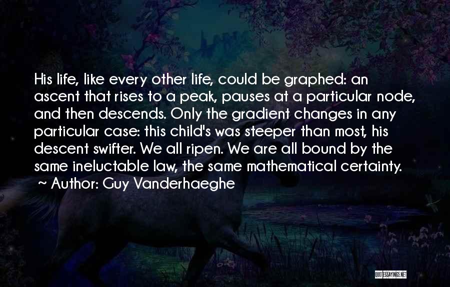 Guy Vanderhaeghe Quotes: His Life, Like Every Other Life, Could Be Graphed: An Ascent That Rises To A Peak, Pauses At A Particular