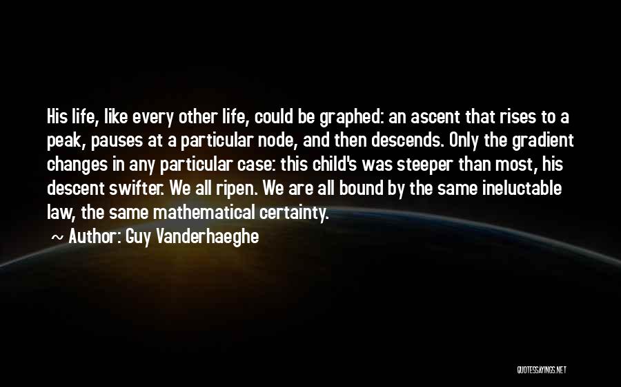 Guy Vanderhaeghe Quotes: His Life, Like Every Other Life, Could Be Graphed: An Ascent That Rises To A Peak, Pauses At A Particular