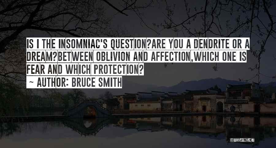 Bruce Smith Quotes: Is I The Insomniac's Question?are You A Dendrite Or A Dream?between Oblivion And Affection,which One Is Fear And Which Protection?