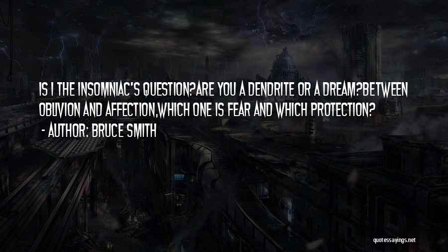 Bruce Smith Quotes: Is I The Insomniac's Question?are You A Dendrite Or A Dream?between Oblivion And Affection,which One Is Fear And Which Protection?