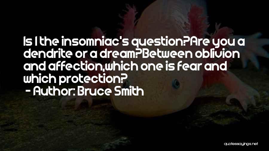 Bruce Smith Quotes: Is I The Insomniac's Question?are You A Dendrite Or A Dream?between Oblivion And Affection,which One Is Fear And Which Protection?