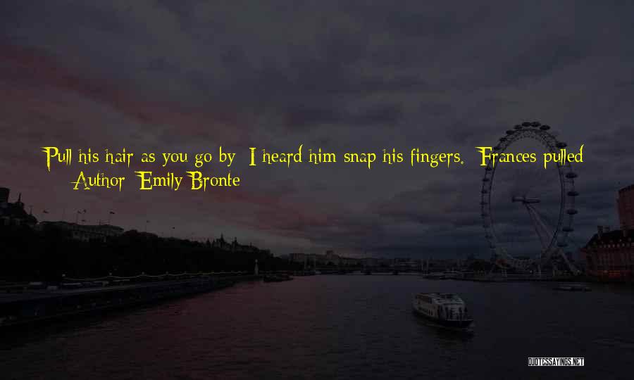 Emily Bronte Quotes: Pull His Hair As You Go By: I Heard Him Snap His Fingers. Frances Pulled His Hair Heartily, And Then