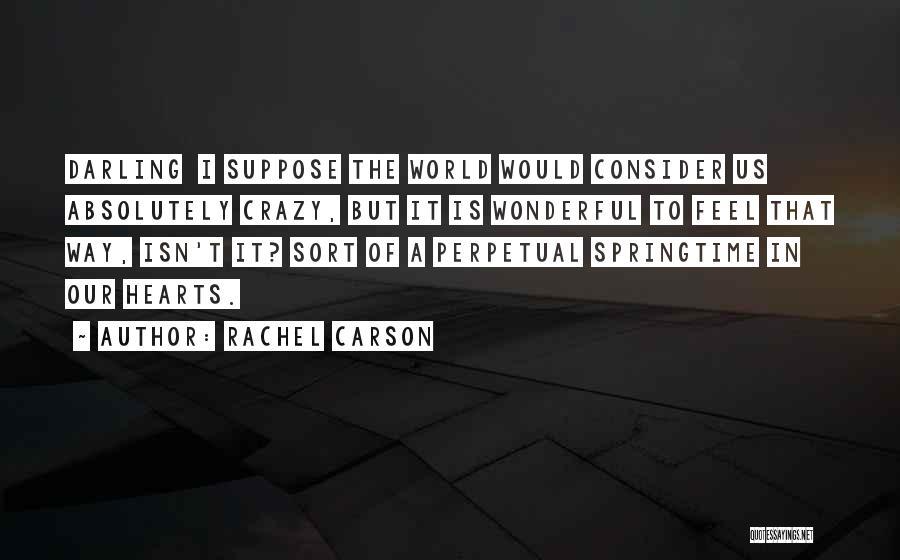 Rachel Carson Quotes: Darling I Suppose The World Would Consider Us Absolutely Crazy, But It Is Wonderful To Feel That Way, Isn't It?