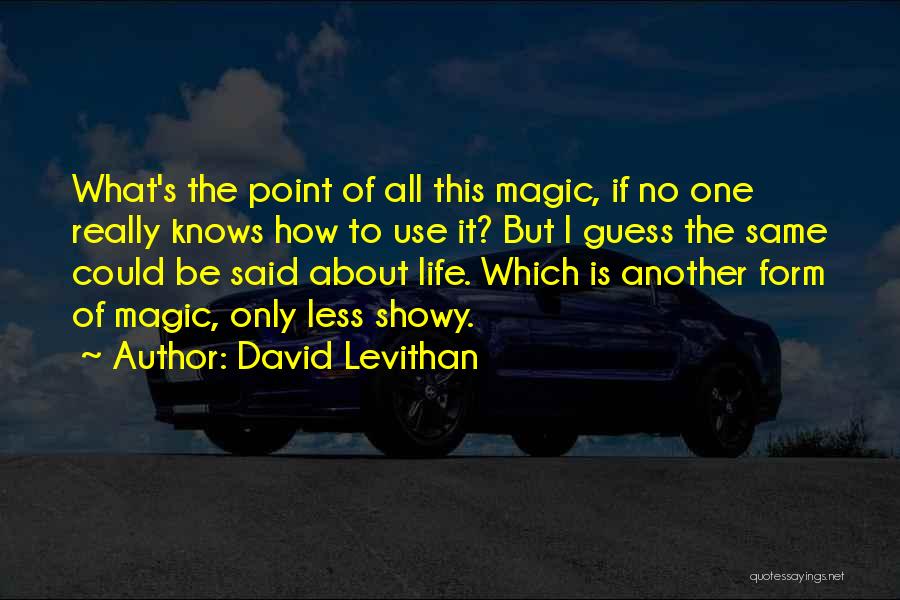 David Levithan Quotes: What's The Point Of All This Magic, If No One Really Knows How To Use It? But I Guess The