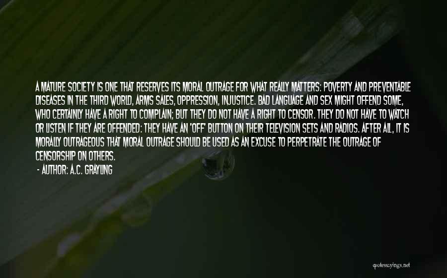 A.C. Grayling Quotes: A Mature Society Is One That Reserves Its Moral Outrage For What Really Matters: Poverty And Preventable Diseases In The