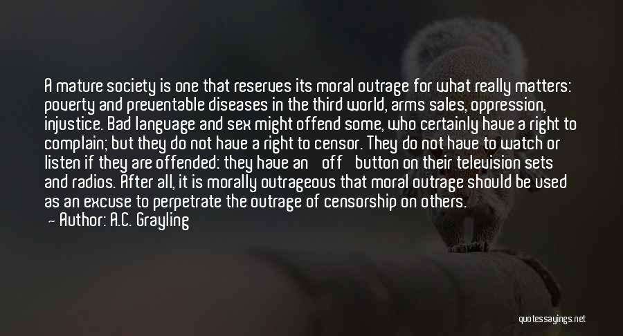 A.C. Grayling Quotes: A Mature Society Is One That Reserves Its Moral Outrage For What Really Matters: Poverty And Preventable Diseases In The