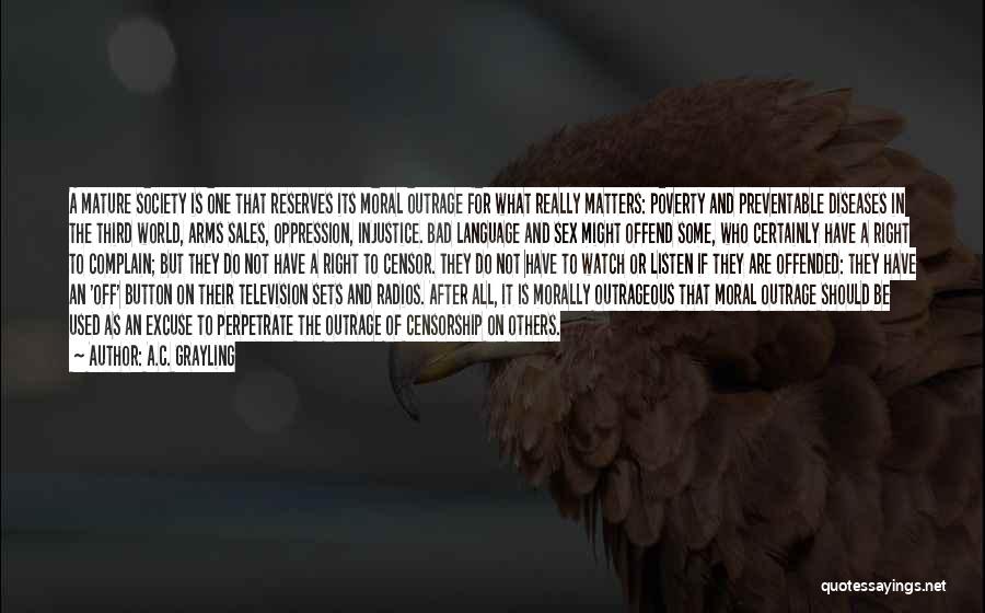 A.C. Grayling Quotes: A Mature Society Is One That Reserves Its Moral Outrage For What Really Matters: Poverty And Preventable Diseases In The