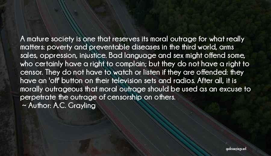 A.C. Grayling Quotes: A Mature Society Is One That Reserves Its Moral Outrage For What Really Matters: Poverty And Preventable Diseases In The