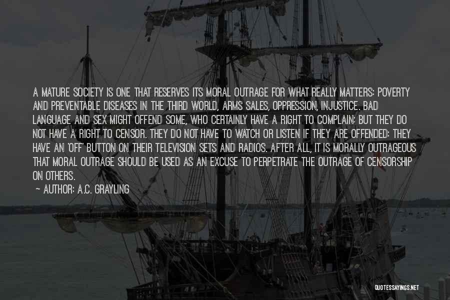 A.C. Grayling Quotes: A Mature Society Is One That Reserves Its Moral Outrage For What Really Matters: Poverty And Preventable Diseases In The