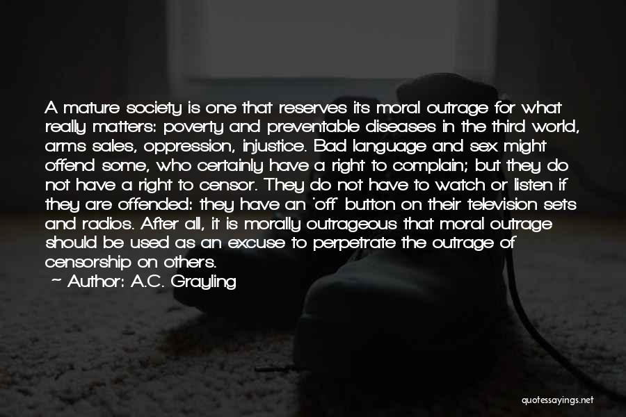 A.C. Grayling Quotes: A Mature Society Is One That Reserves Its Moral Outrage For What Really Matters: Poverty And Preventable Diseases In The