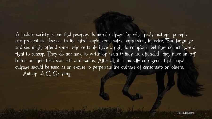 A.C. Grayling Quotes: A Mature Society Is One That Reserves Its Moral Outrage For What Really Matters: Poverty And Preventable Diseases In The